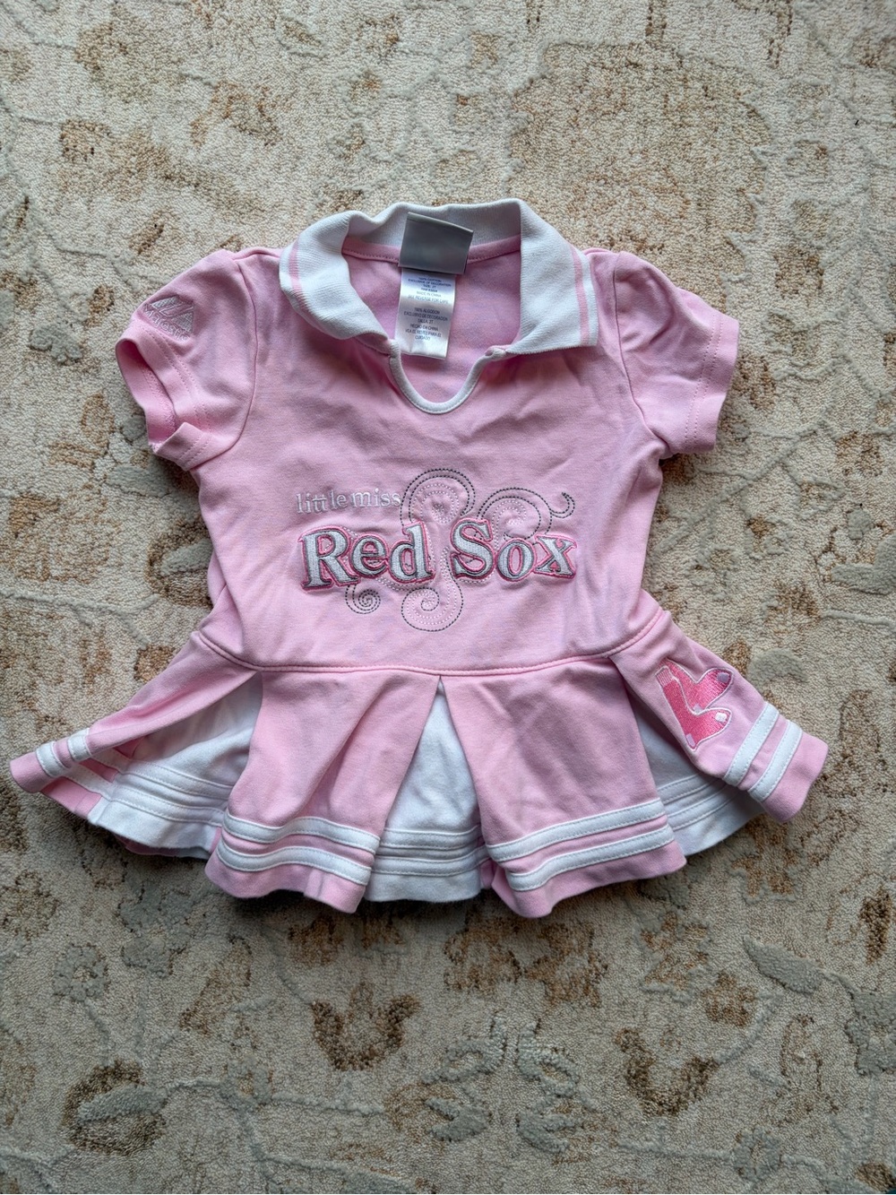 Y2K Embroidered Little Miss Red Sox Pleated Short Sleeve Polo Mini Dress